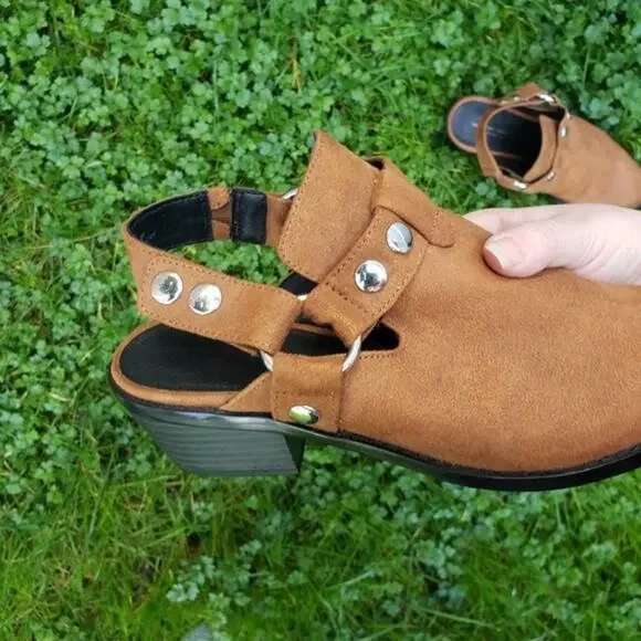 American Eagle Harness Mules Camel 9 Open Back - Picture 2 of 8